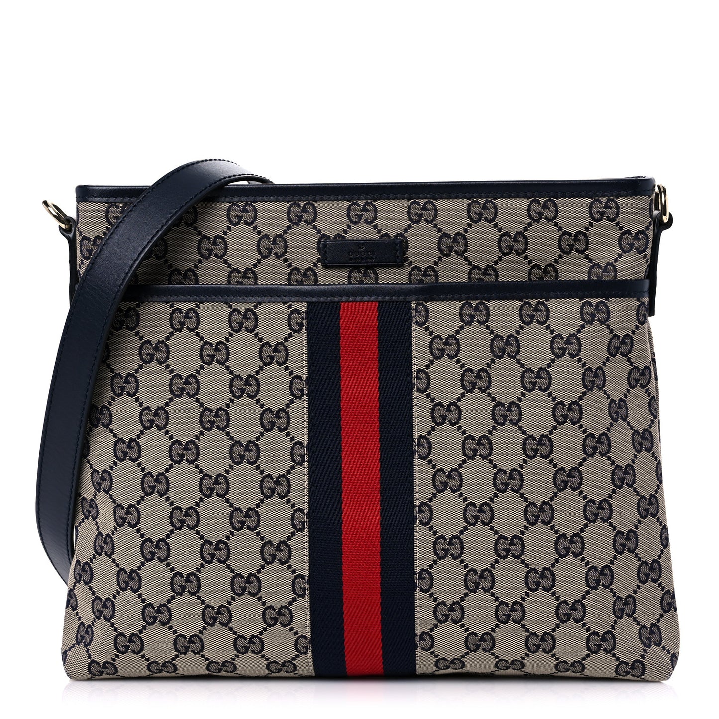GG Supreme Monogram Web Flat Messenger Bag Navy