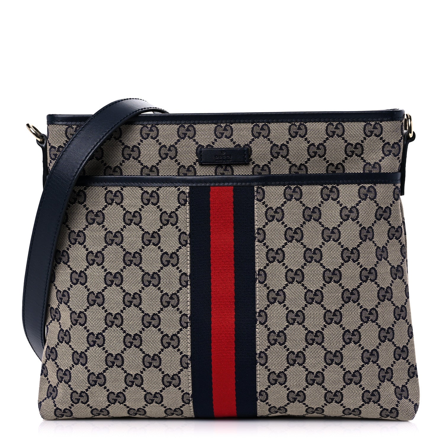 Gucci GG Supreme Monogram Web Flat Messenger Bag Navy 1 of 10