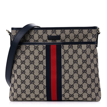 Gucci GG Supreme Monogram Web Flat Messenger Bag Navy 1 of 10