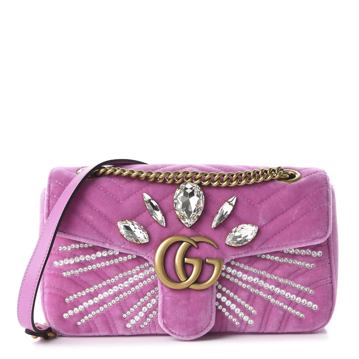 Velvet Matelasse Marquise Crystals Embroidered Small GG Marmont Shoulder Bag Malva