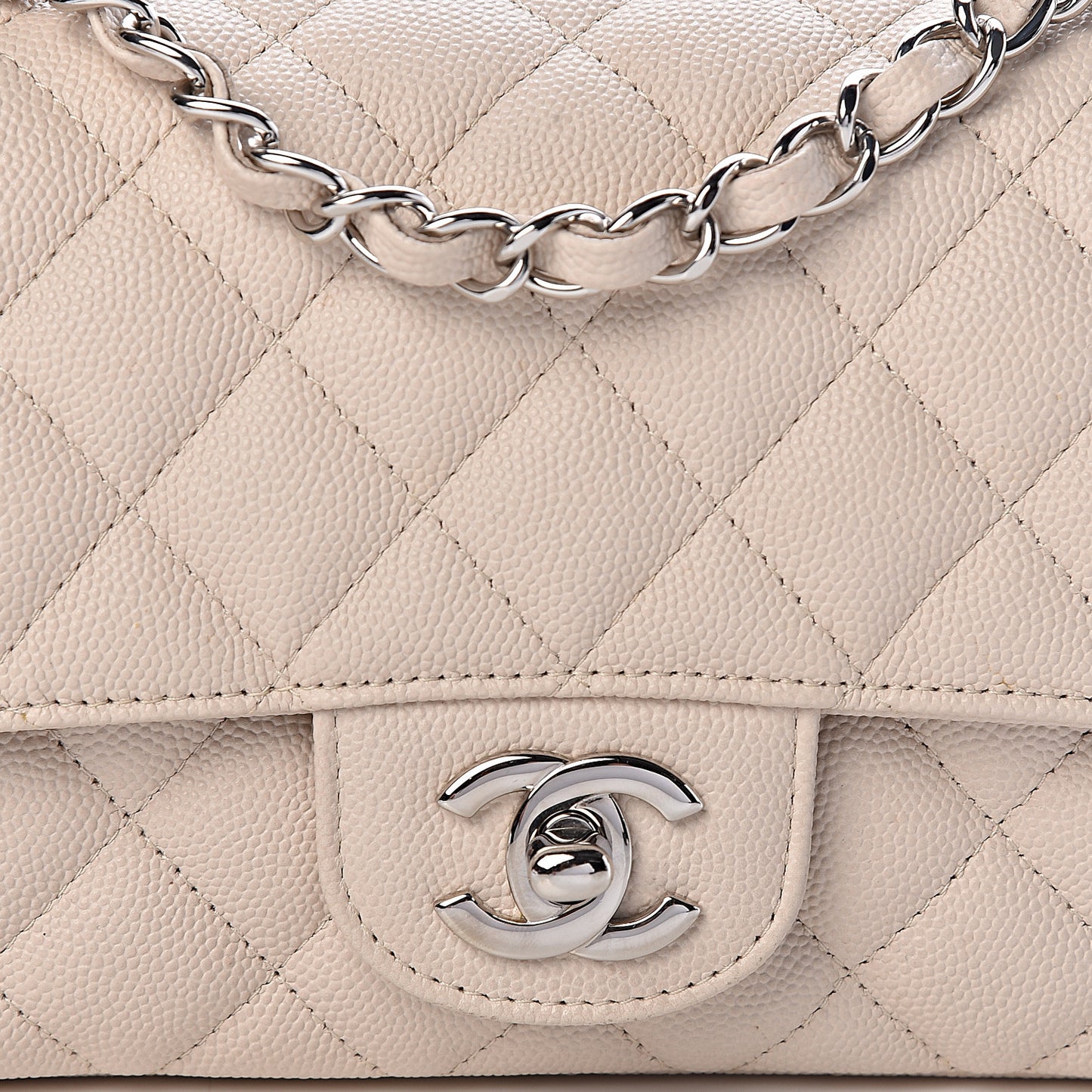 Caviar Quilted Mini Rectangular Flap Light Beige