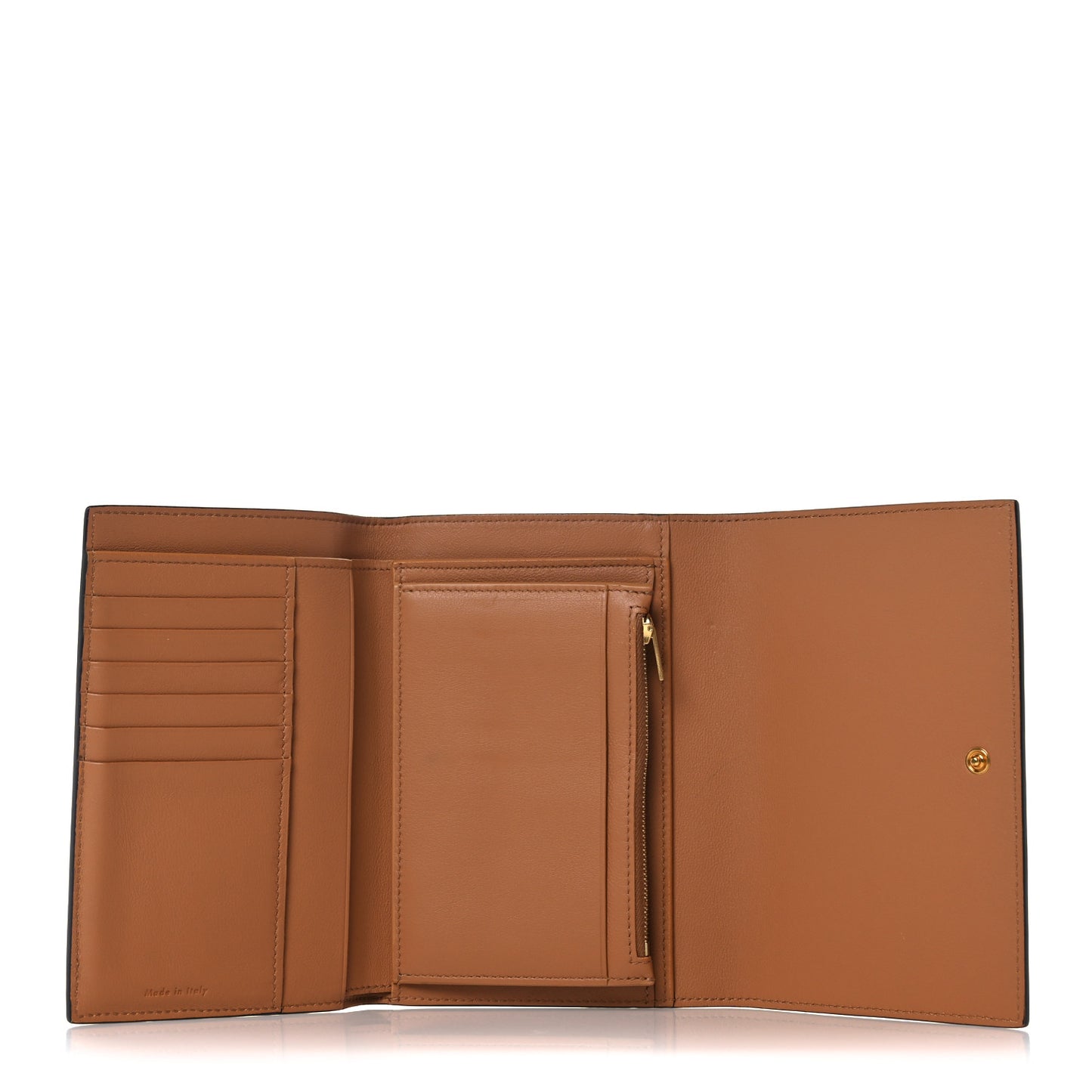 Smooth Lambskin Medium Frame Multifunction Wallet Tan Optic White