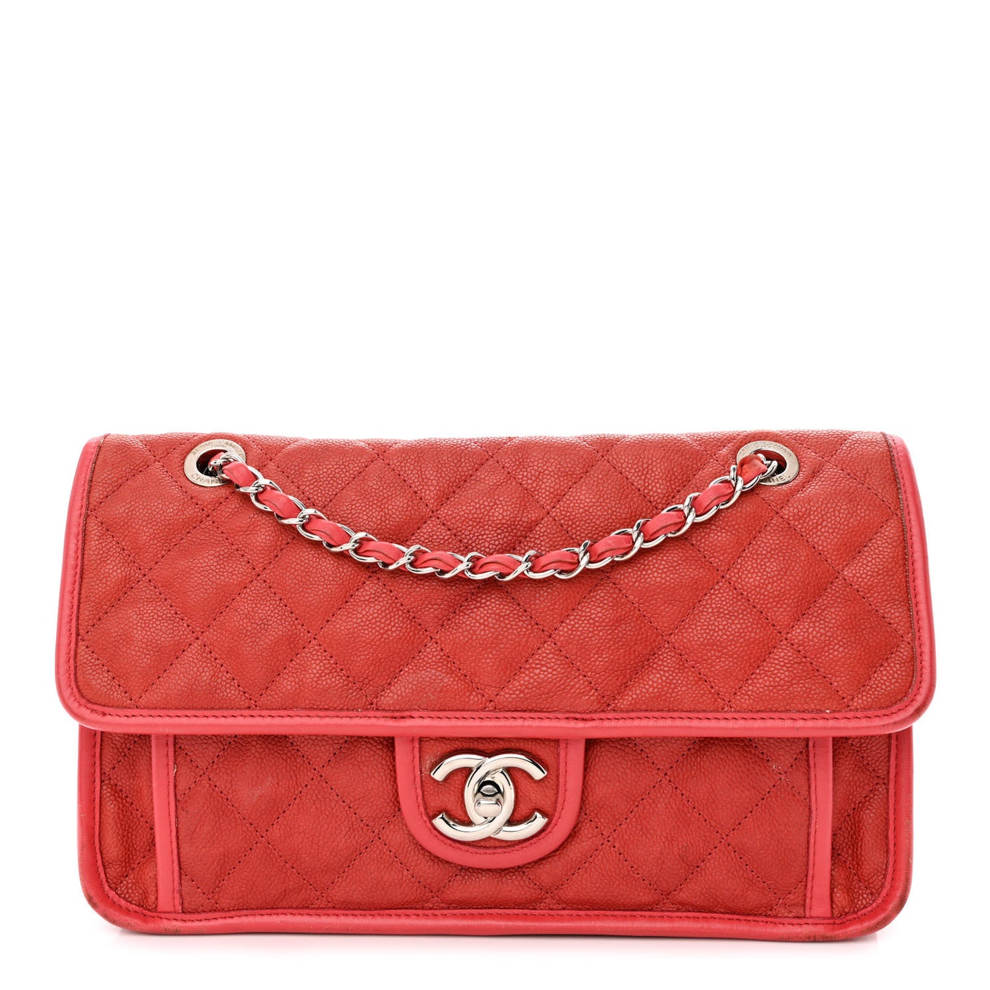 Caviar Quilted Medium French Riviera Flap Red