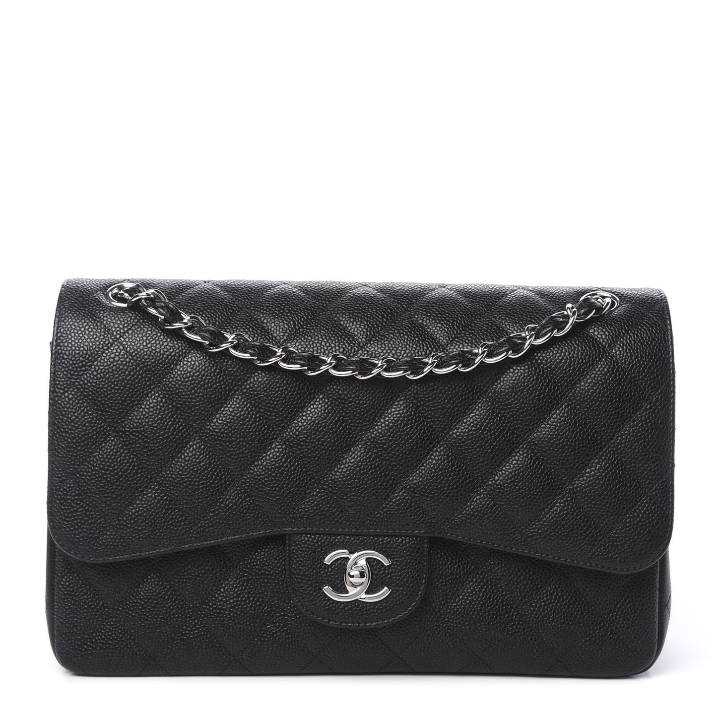 Caviar Quilted Jumbo Double Flap Black