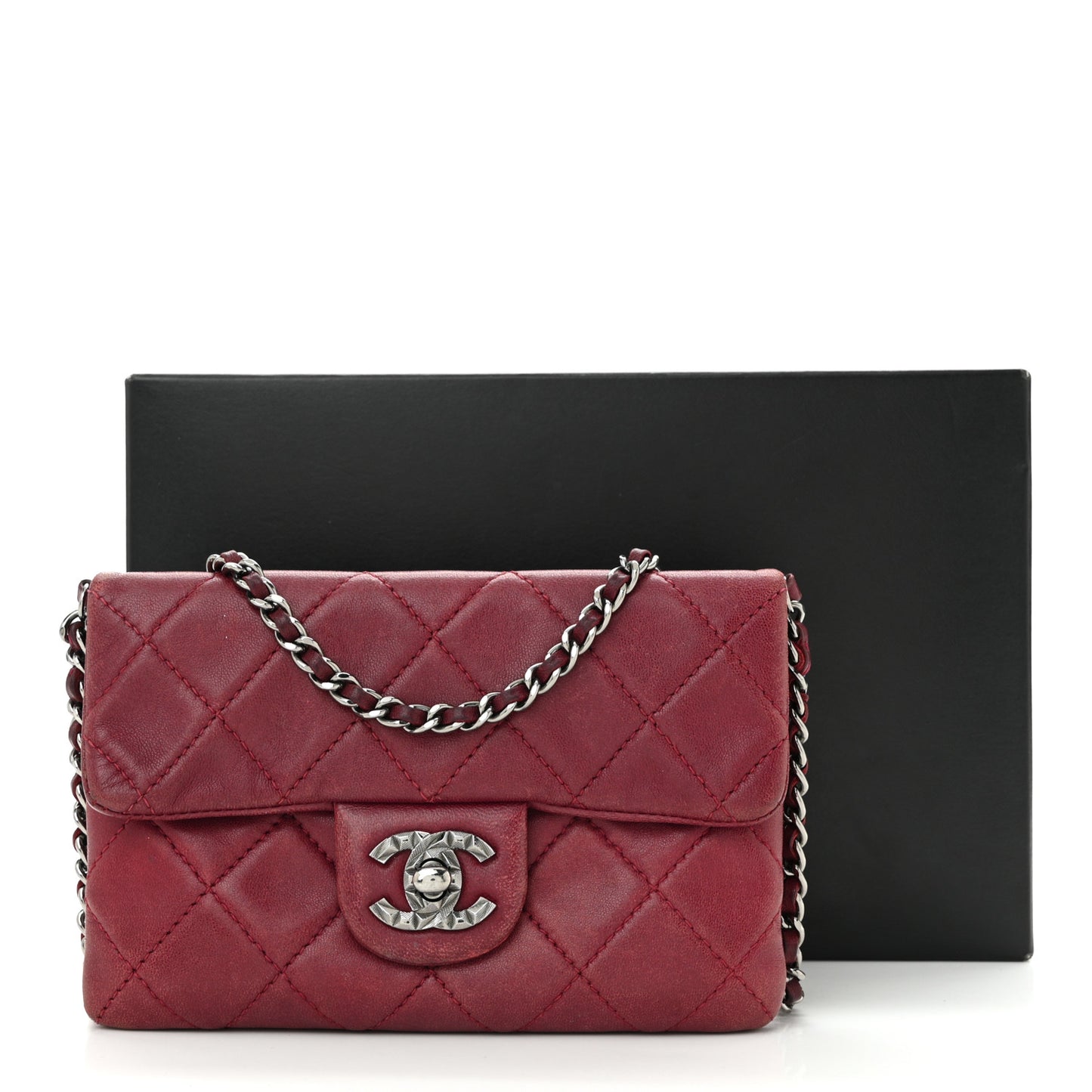 Lambskin Quilted Mini Mineral Nights Flap Crossbody Bag Dark Red