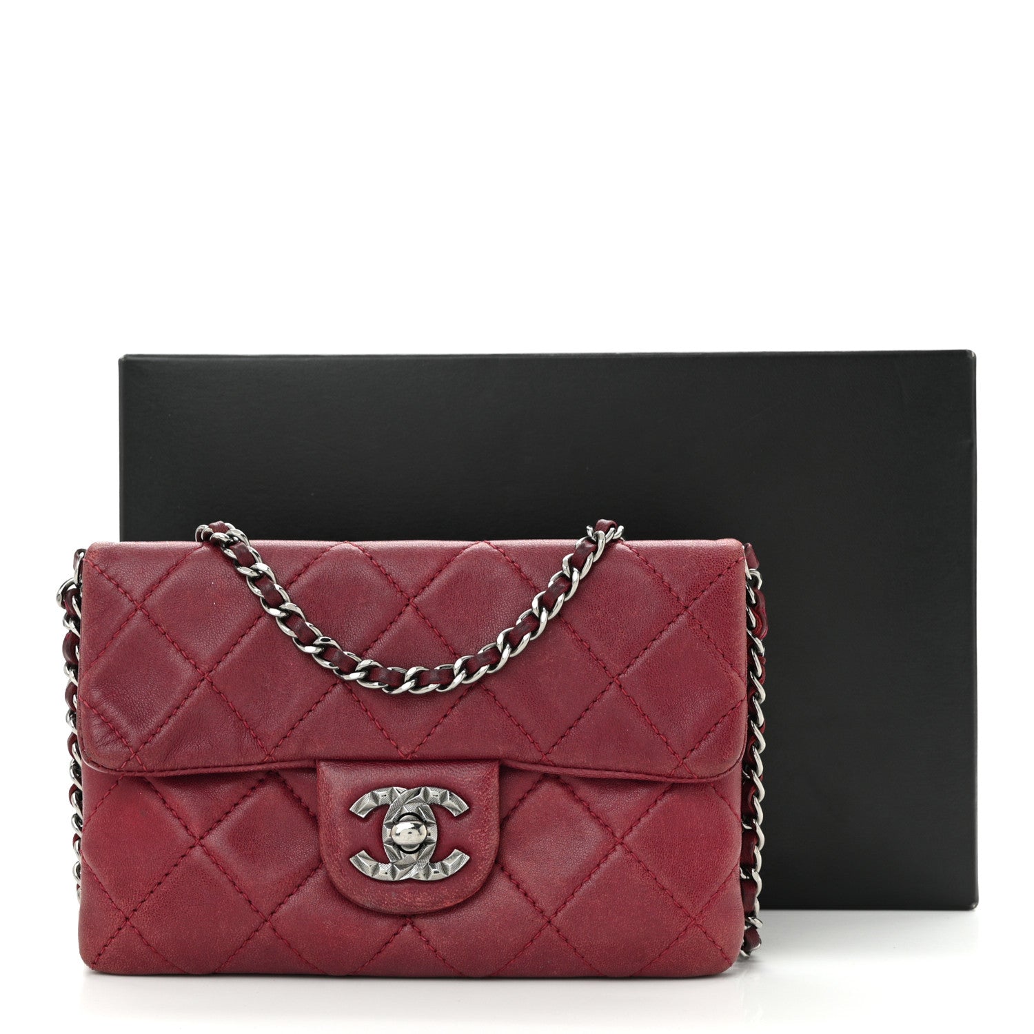 Chanel Lambskin Quilted Mini Mineral Nights Flap Crossbody Bag Dark Red 12 of 12