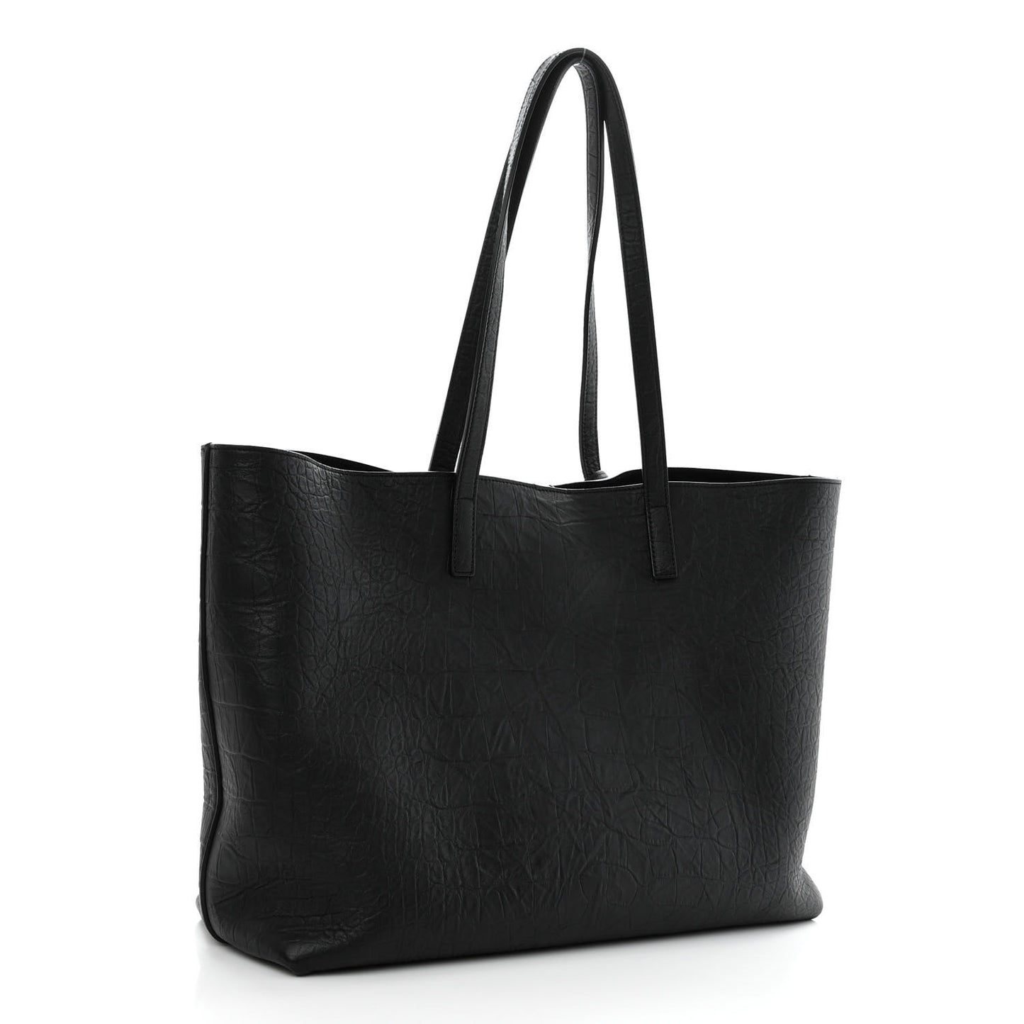 Calfskin Crocodile Embossed Large Shopper Tote Black