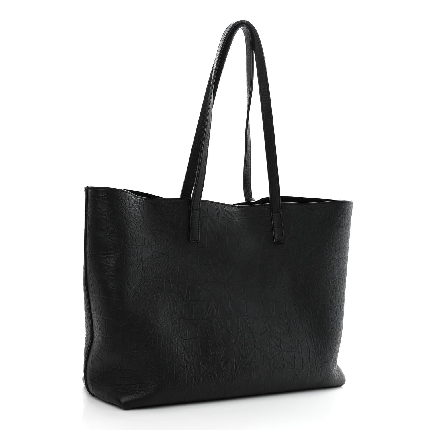 Saint Laurent Calfskin Crocodile Embossed Large Shopper Tote Black 4 of 11