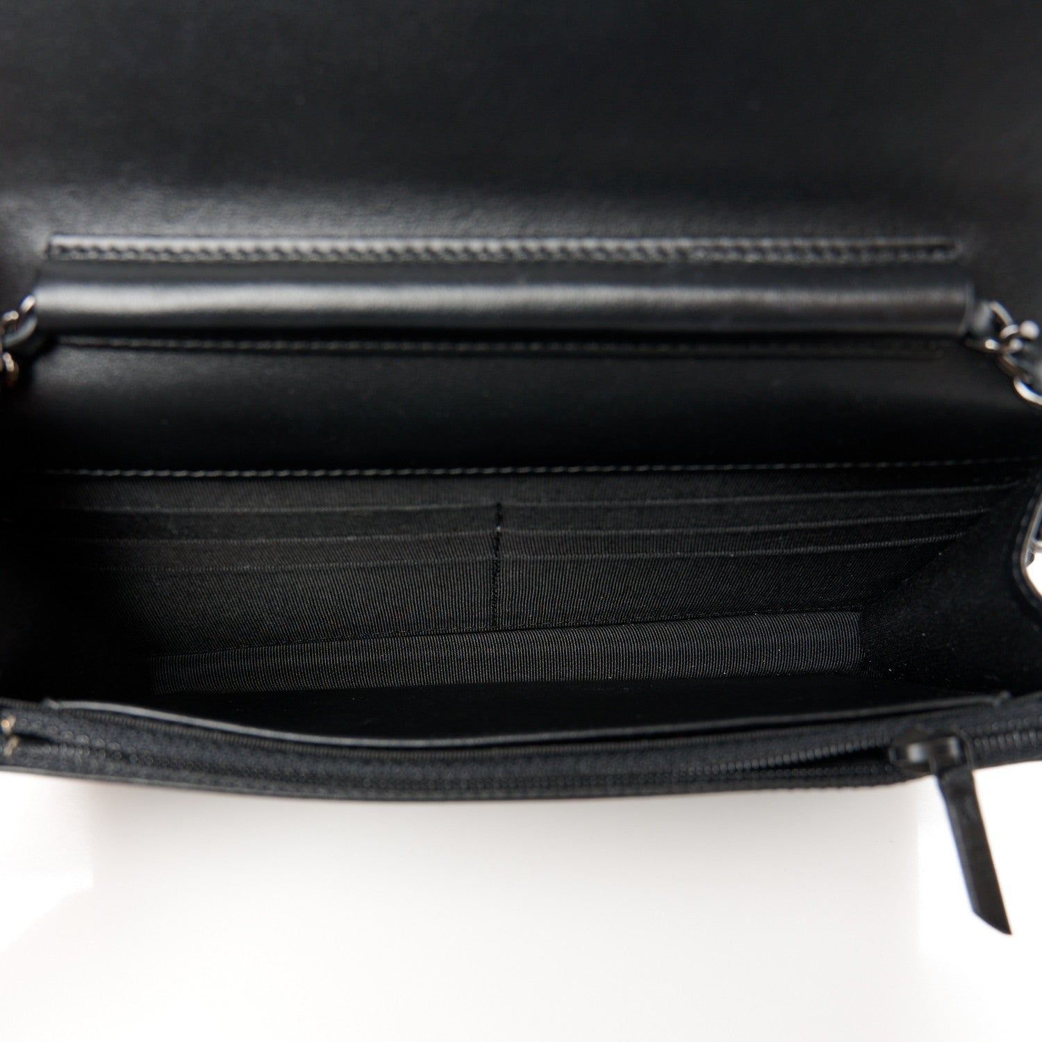 Chanel Aged Calfskin Chevron Quilted Gabrielle Wallet On Chain WOC Black 5 of 13