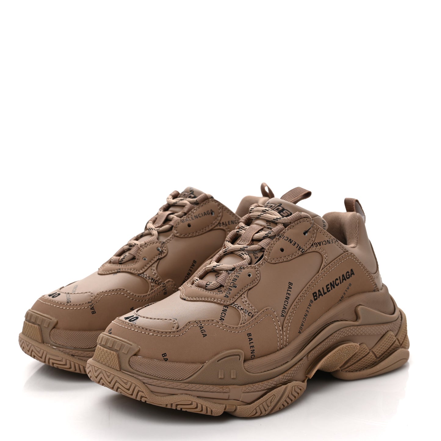 Technical Fabric Allover Logo Womens Triple S Sneakers 40 Dark Beige