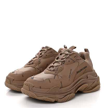 Balenciaga Technical Fabric Allover Logo Womens Triple S Sneakers 40 Dark Beige 3 of 8