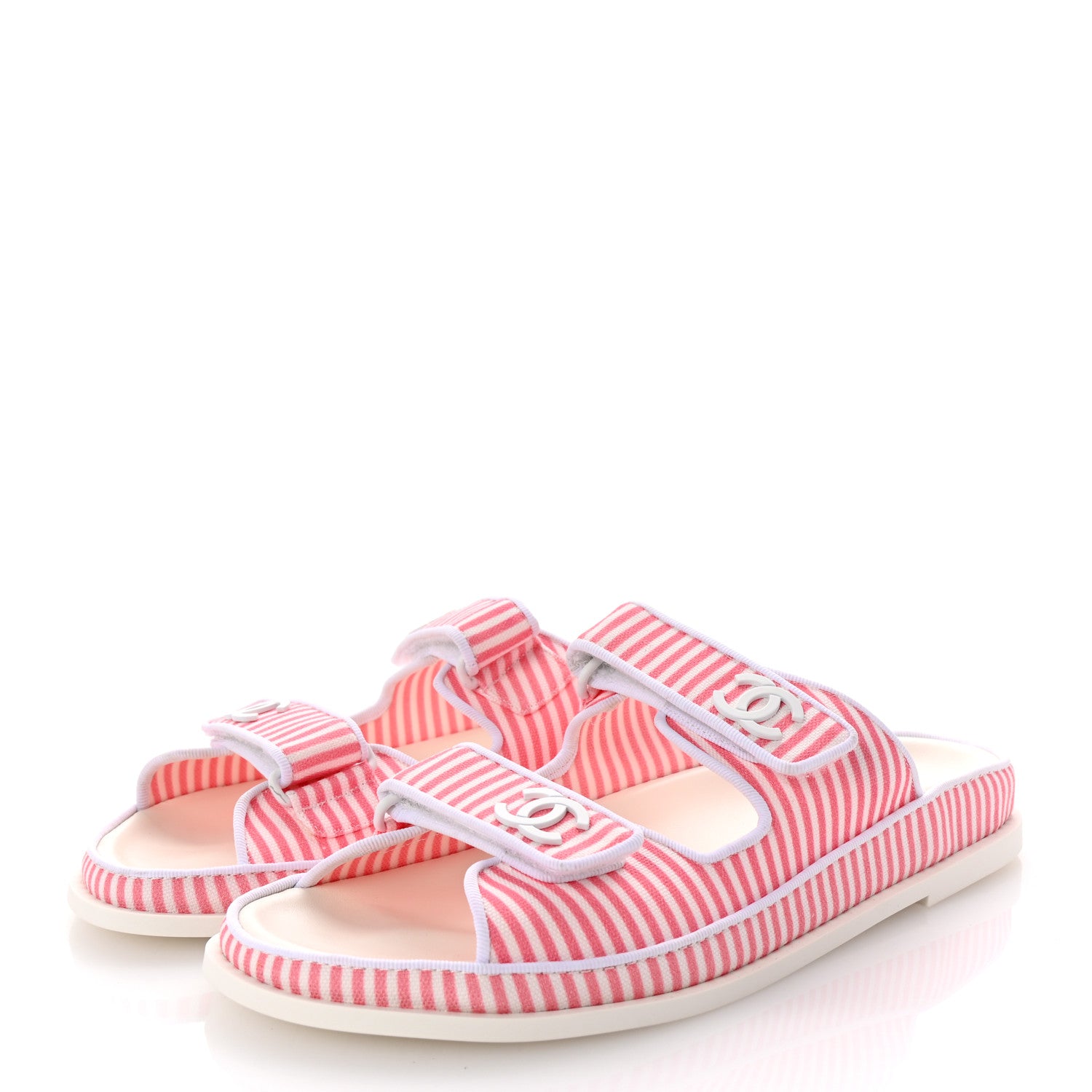 Chanel Printed Cotton Velcro Dad Flat Mules 41 White Pink 4 of 10