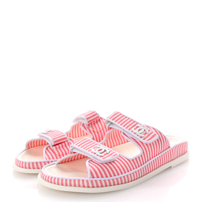 Chanel Printed Cotton Velcro Dad Flat Mules 41 White Pink 4 of 10