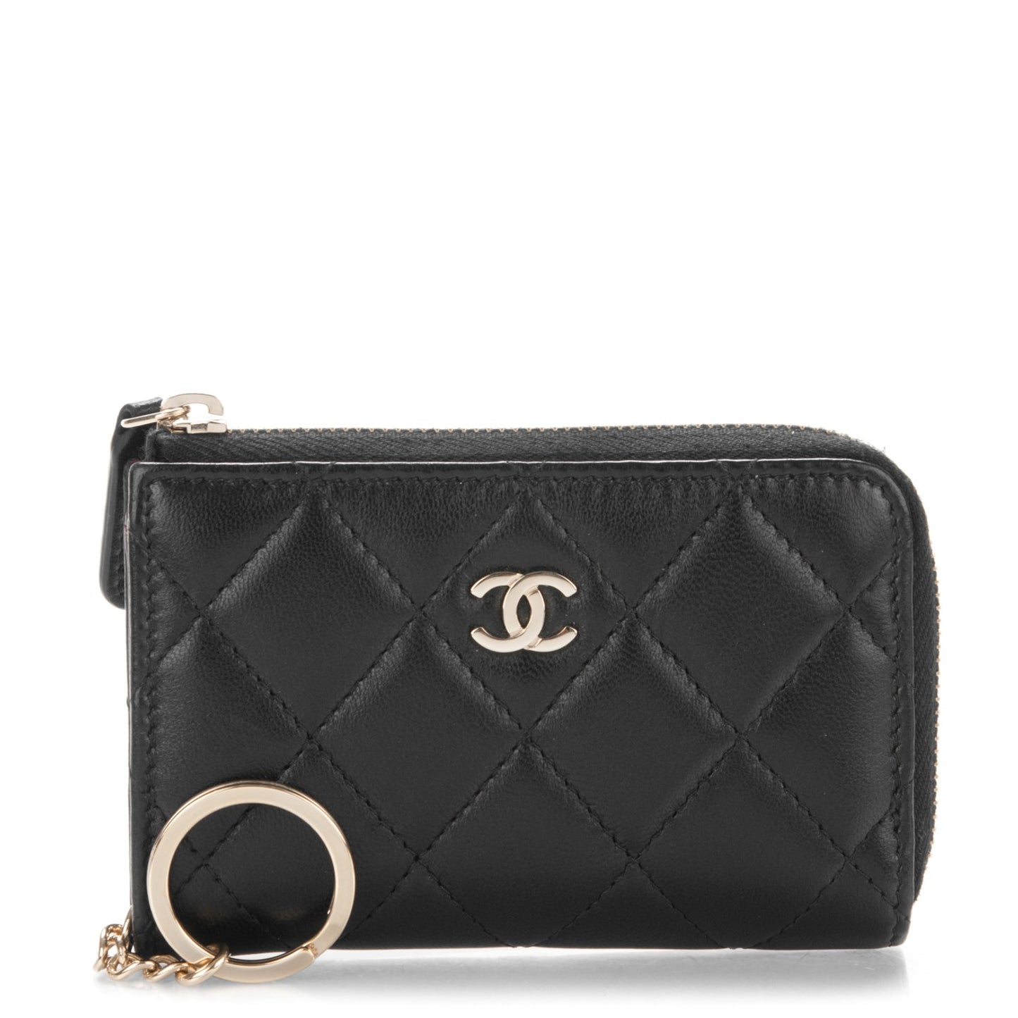 Lambskin Quilted Key Holder Case Black