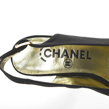 Chanel Grosgrain Cap Toe Slingback Pumps 36 Black 6 of 9