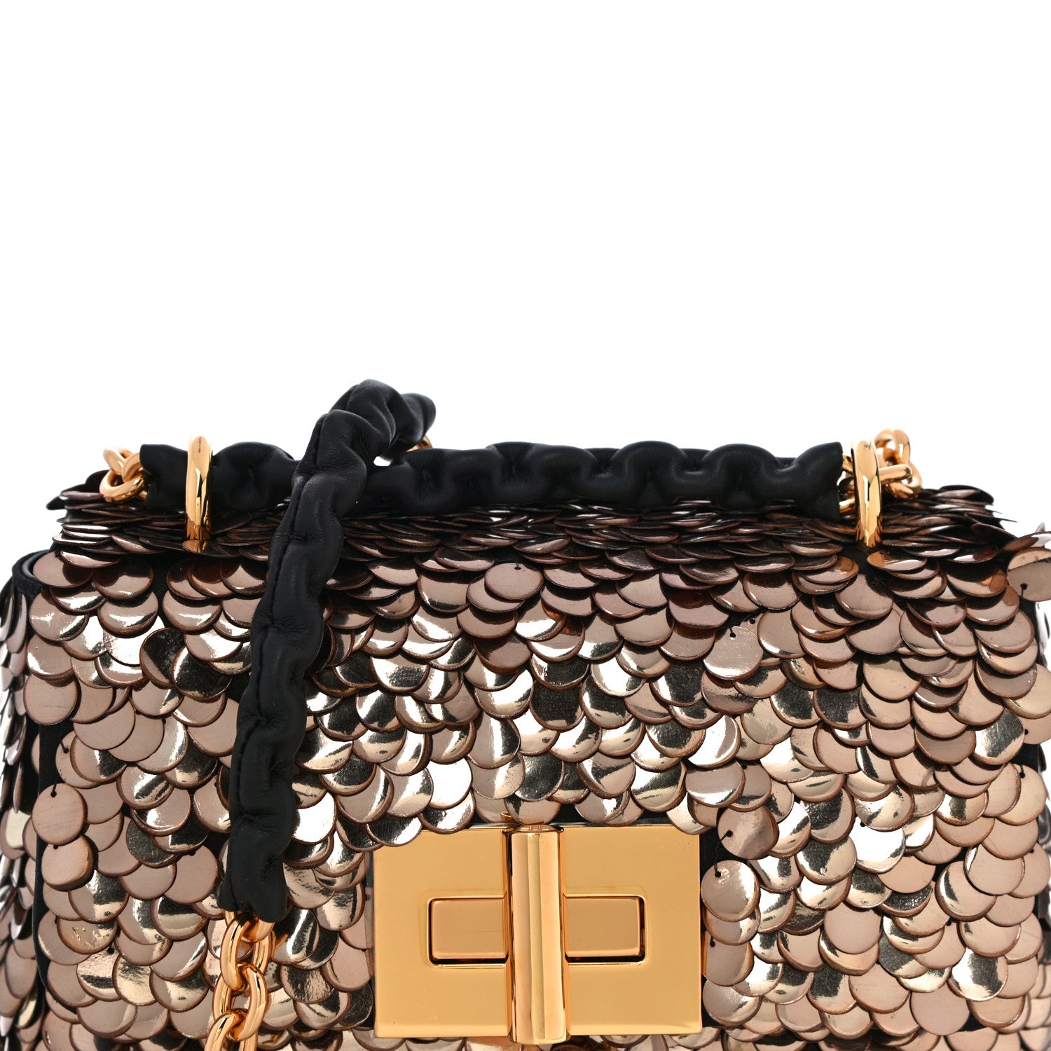 Tom Ford Paillette Embellished Large Natalia Chain Bag Vintage Gold Black 7 of 9
