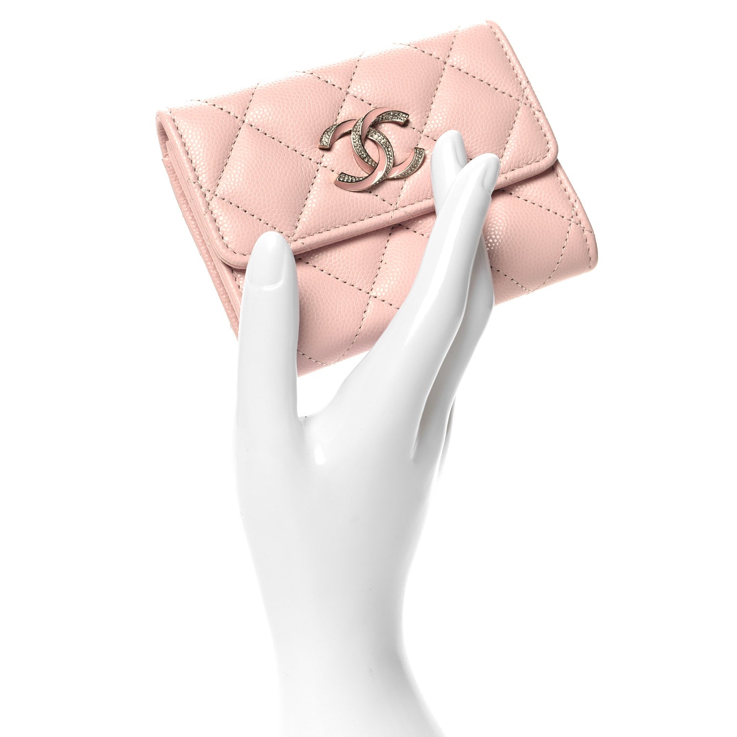Chanel Caviar Quilted Crystal Enamel Flap Card Holder Pink 2 of 9
