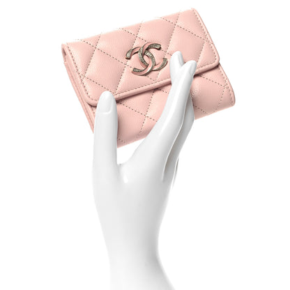Chanel Caviar Quilted Crystal Enamel Flap Card Holder Pink 2 of 9