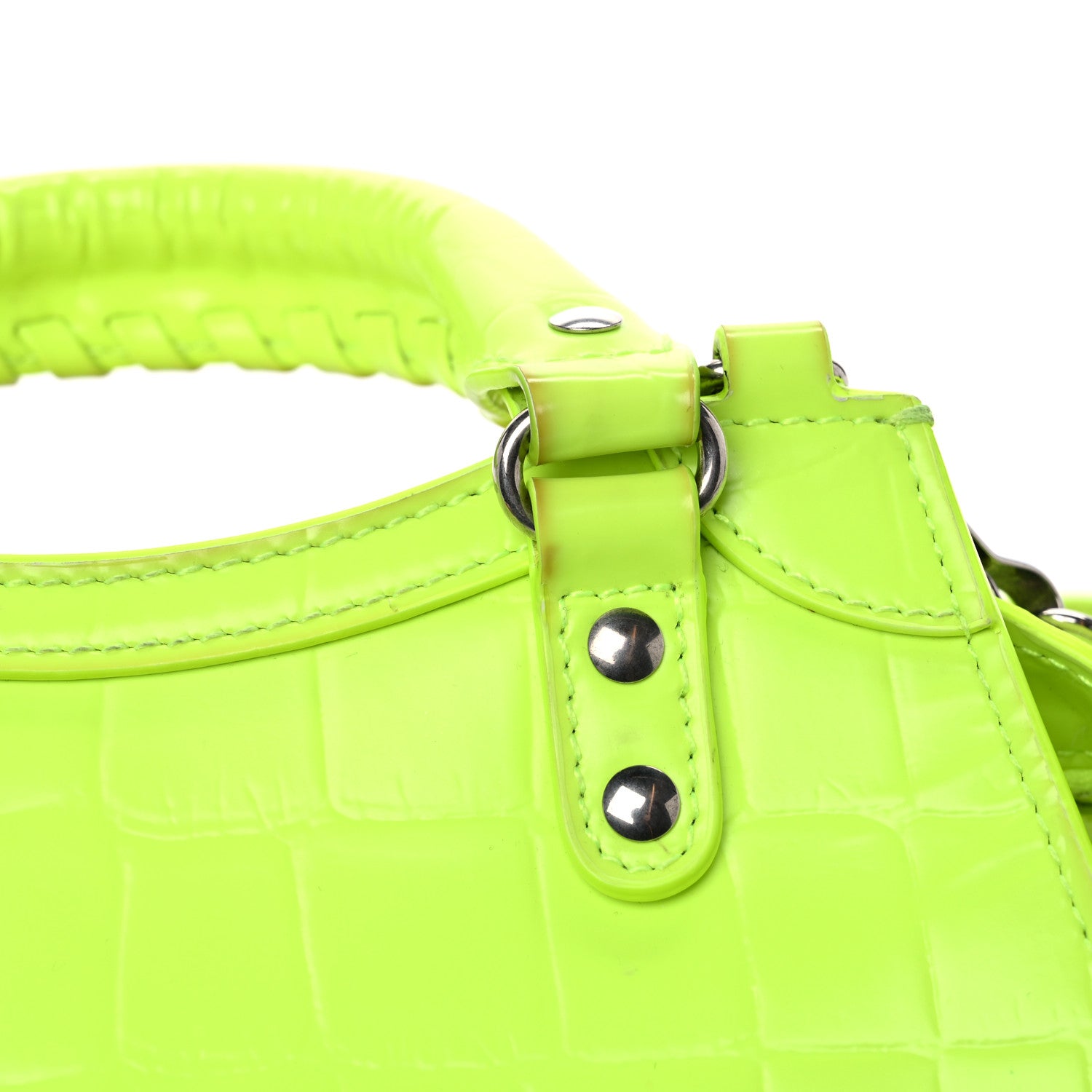 Balenciaga Semi Shiny Calfskin Crocodile Embossed Neo Classic Silver Hardware Mini City Fluo Yellow 18 of 26