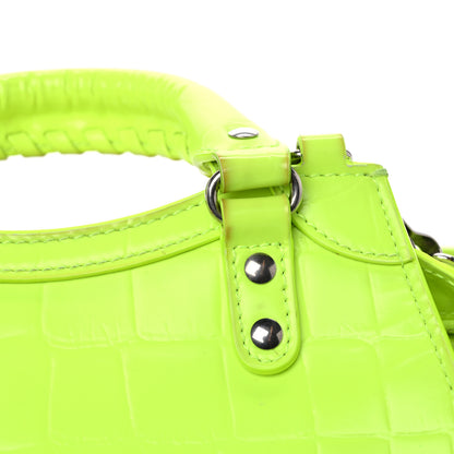 Balenciaga Semi Shiny Calfskin Crocodile Embossed Neo Classic Silver Hardware Mini City Fluo Yellow 18 of 26