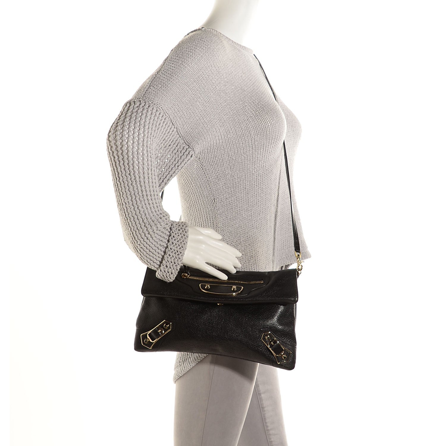 Balenciaga Chevre Gold Metallic Edge Hardware Envelope Clutch Black 2 of 10