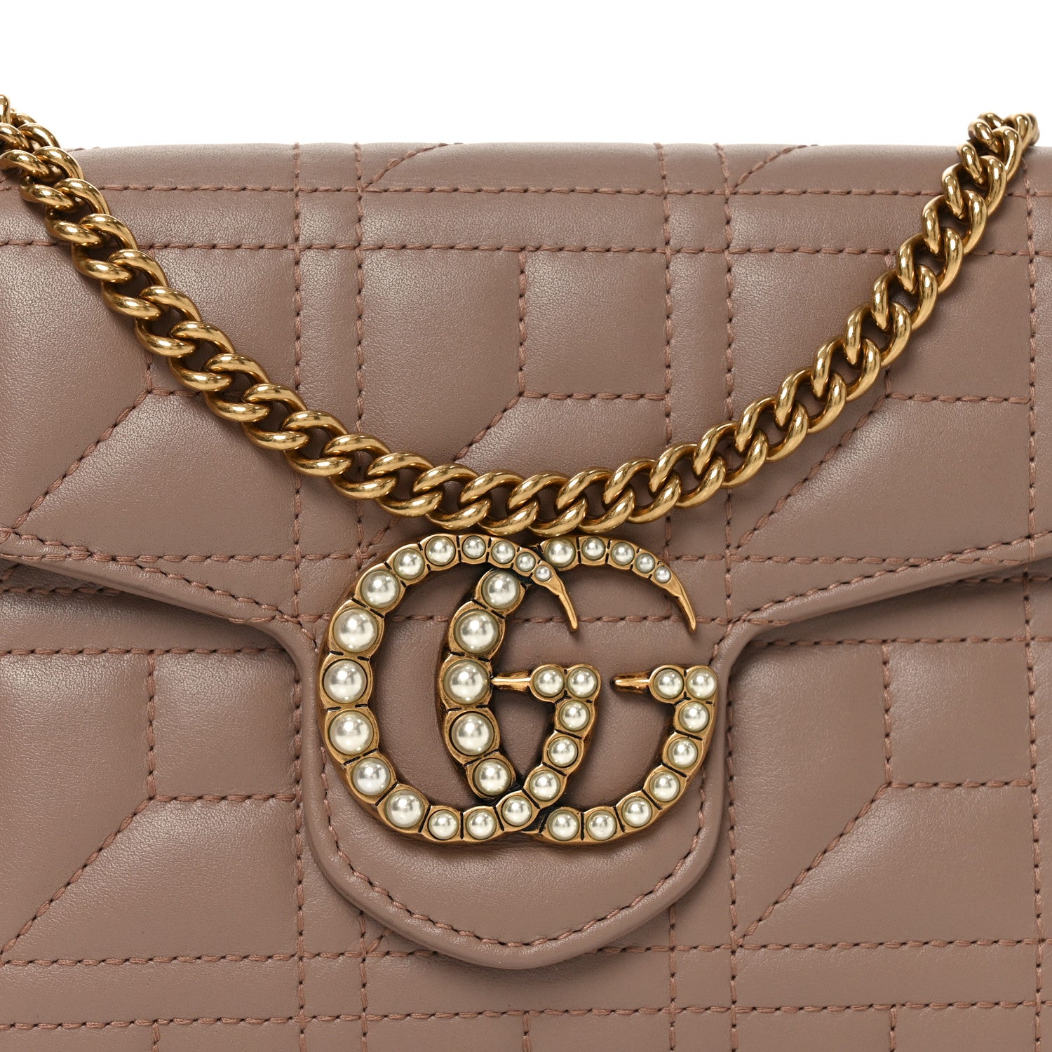 Gucci Calfskin Matelasse Mini Pearly GG Marmont Chain Wallet Porcelain Rose 8 of 11