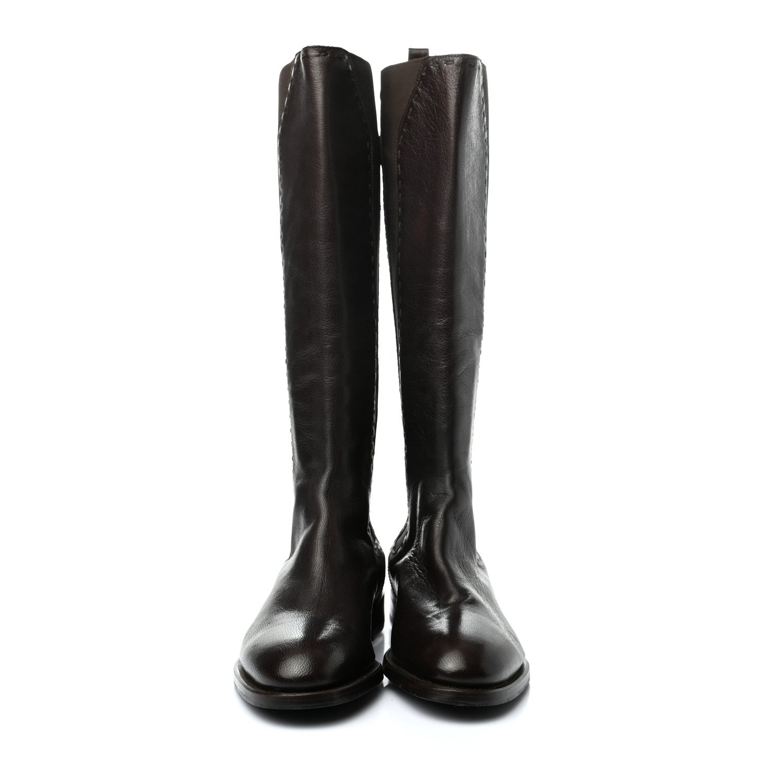 Saint Laurent Calfskin Knee High Boots 36.5 Chocolate 2 of 8
