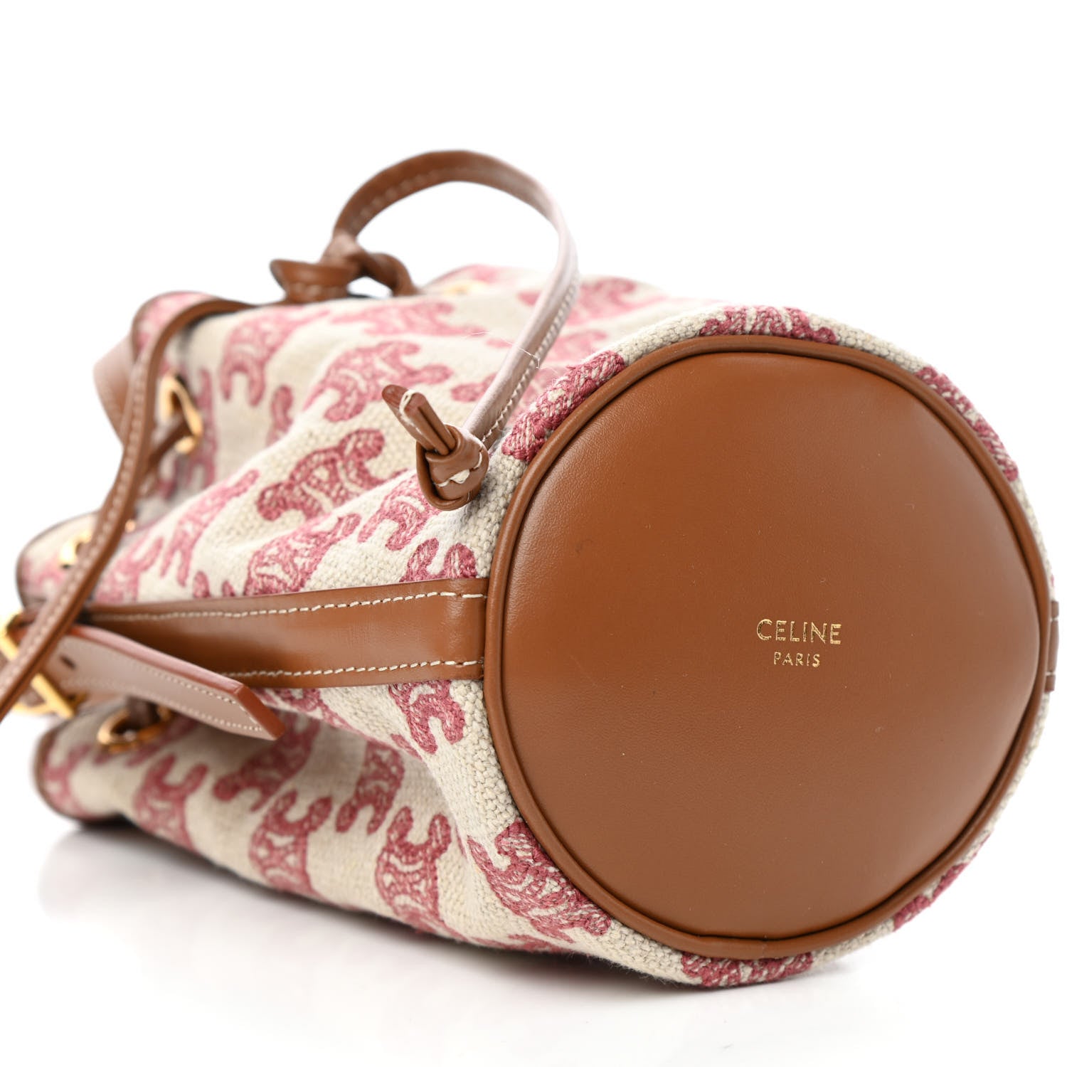 Celine Canvas Calfskin Triomphe Embroidered Bucket Bag Fox Red 7 of 9