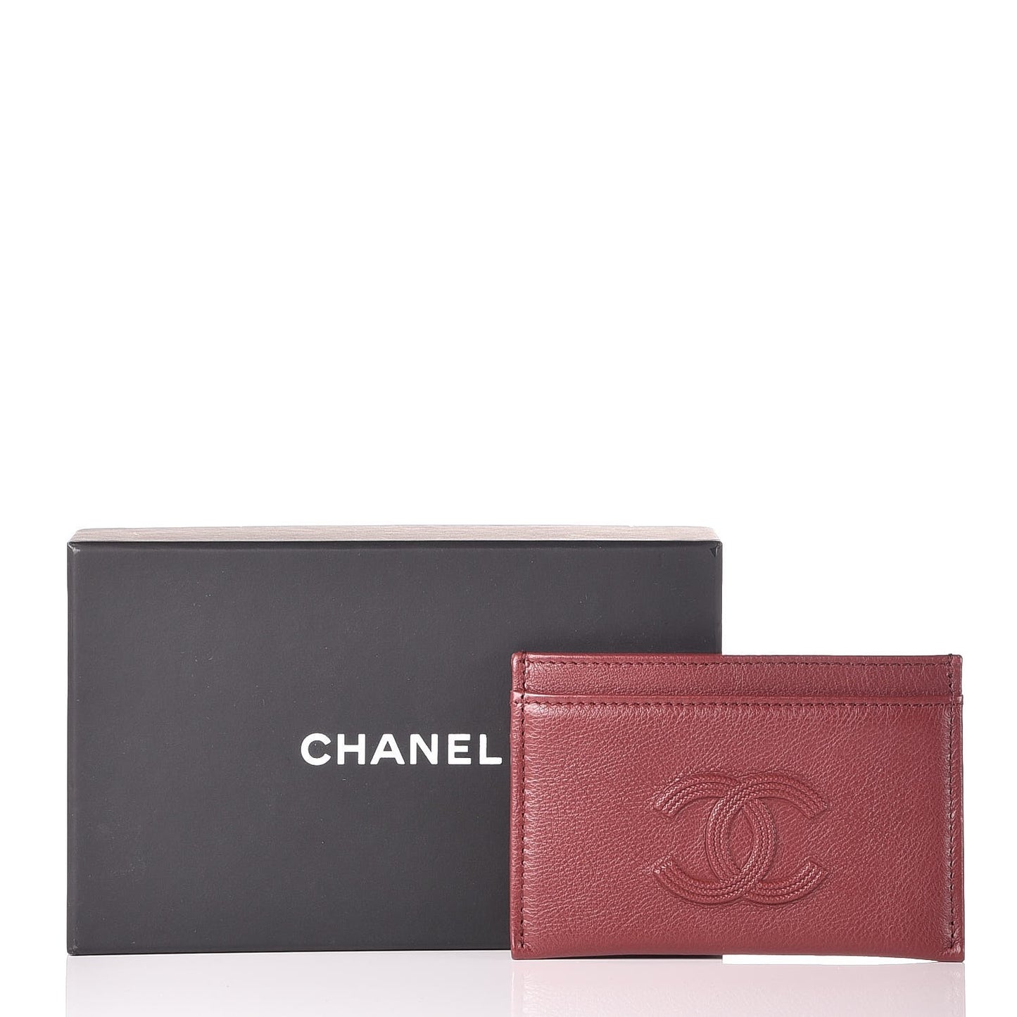 Grained Calfskin CC Card Holder Dark Red