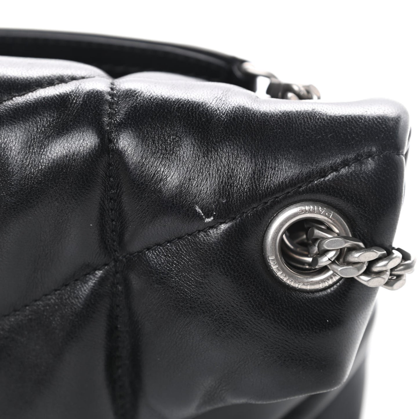 Lambskin Quilted Small Loulou Puffer Monogram Chain Satchel Black