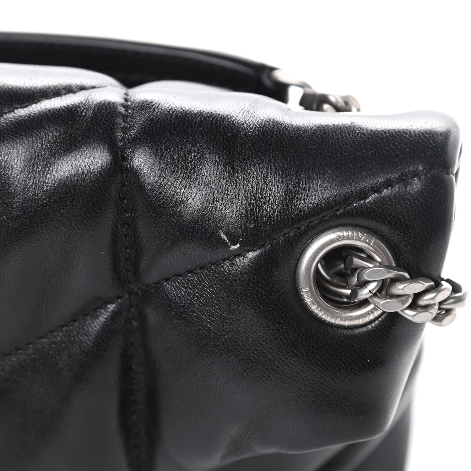 Saint Laurent Lambskin Quilted Small Loulou Puffer Monogram Chain Satchel Black 14 of 15