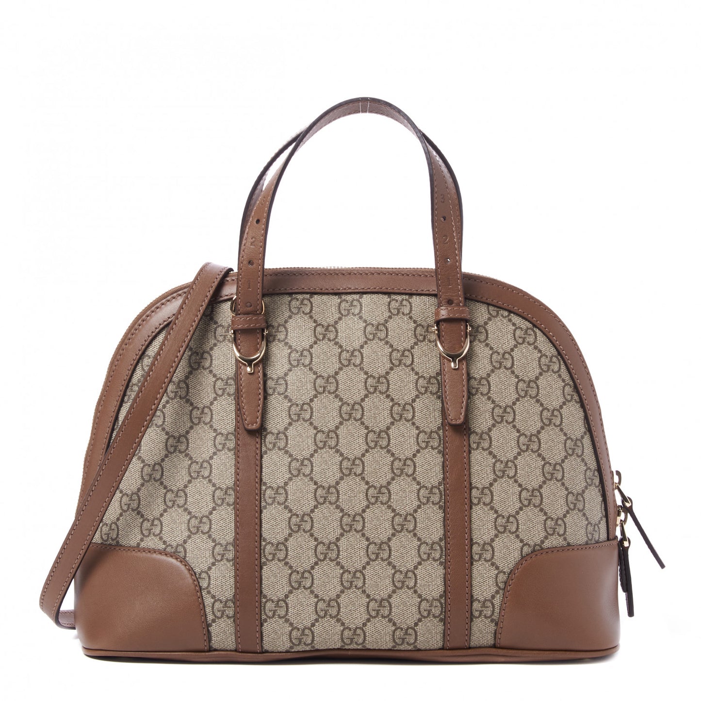 GG Supreme Monogram Margaux Calfskin Small Nice Top Handle Dome Bag Beige Ebony Acero