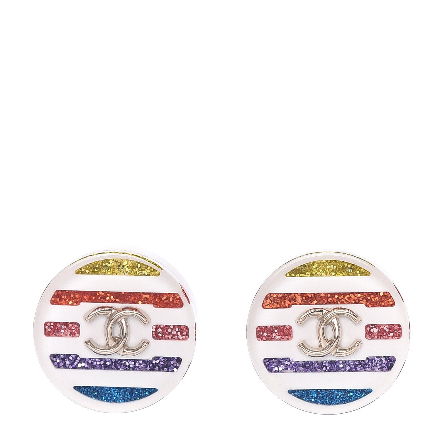 Chanel Resin Crystal CC Earrings White Multicolor 1 of 5