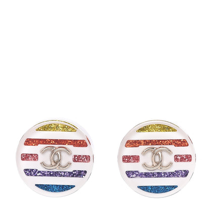 Chanel Resin Crystal CC Earrings White Multicolor 1 of 5
