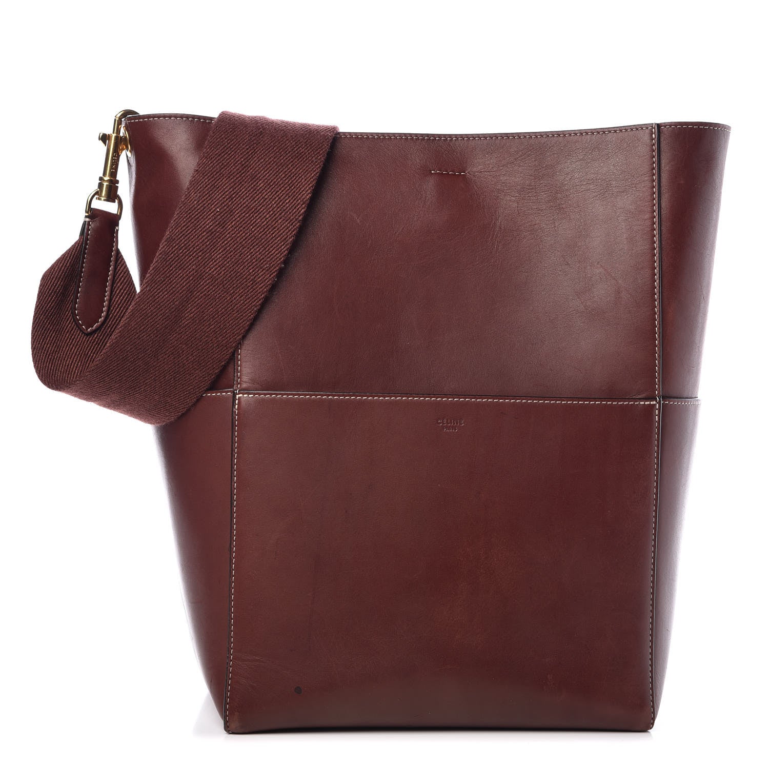 Celine Natural Calfskin Sangle Bucket Bag Burgundy 1 of 22