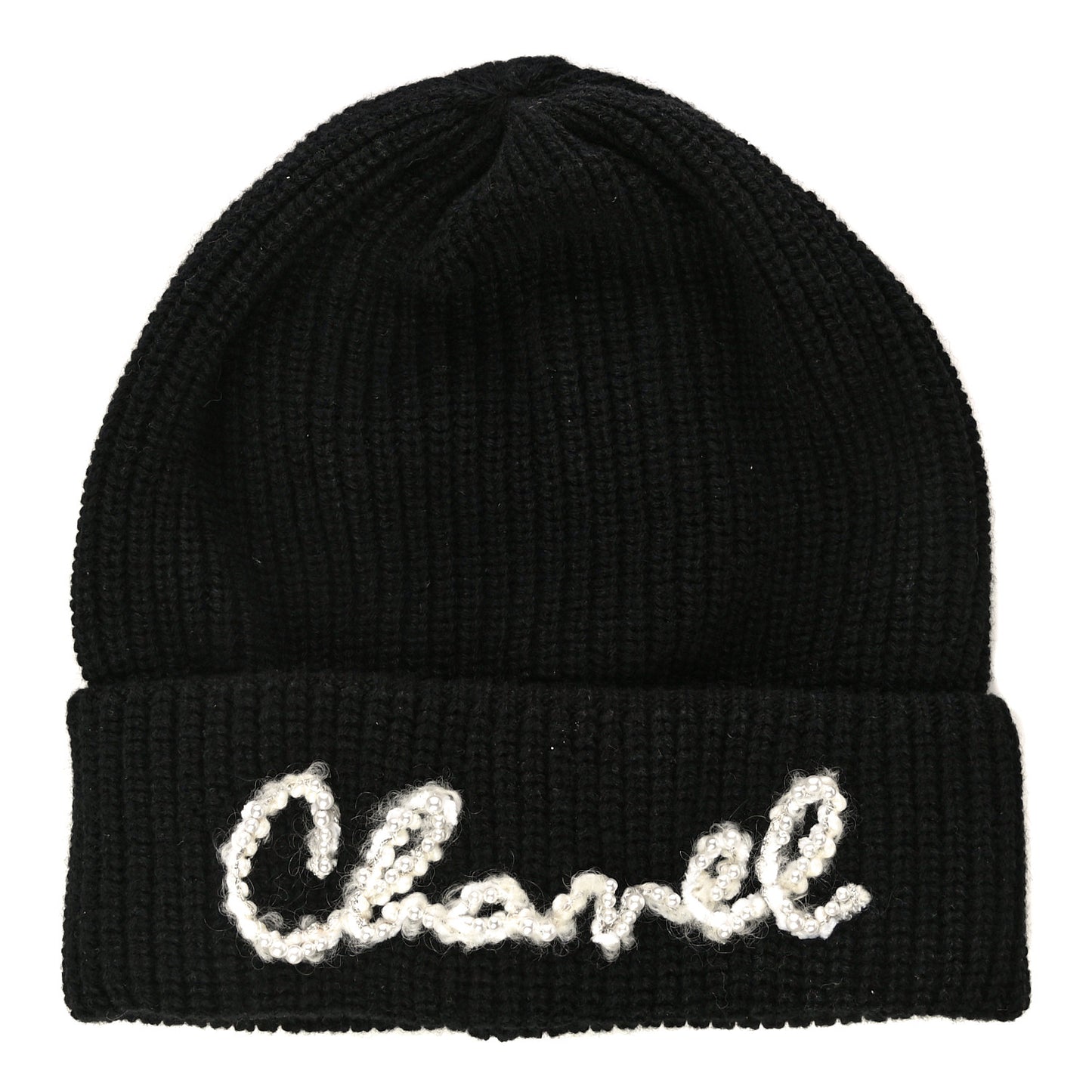 Cashmere Logo Beanie Hat Black White