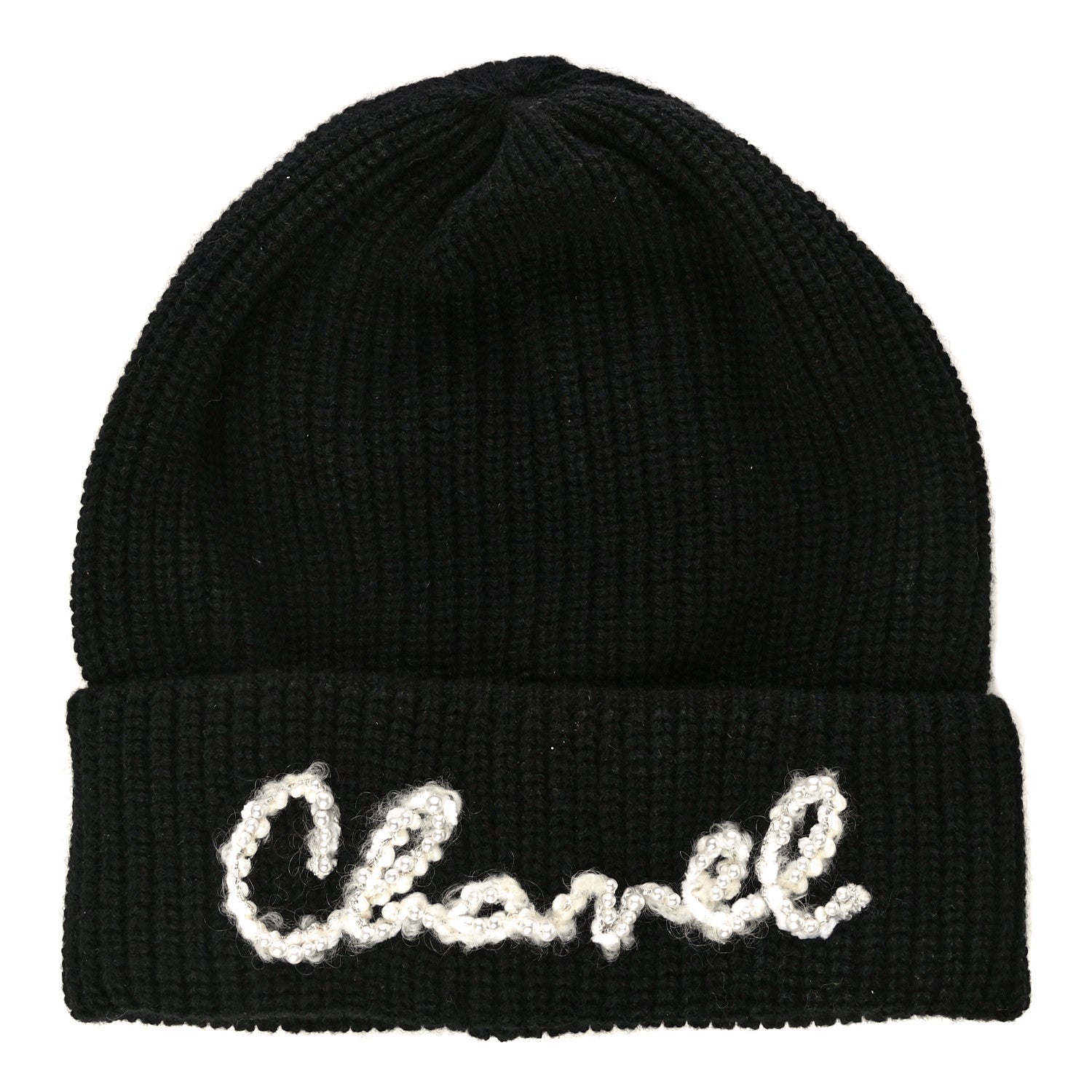 Chanel Cashmere Logo Beanie Hat Black White 1 of 7