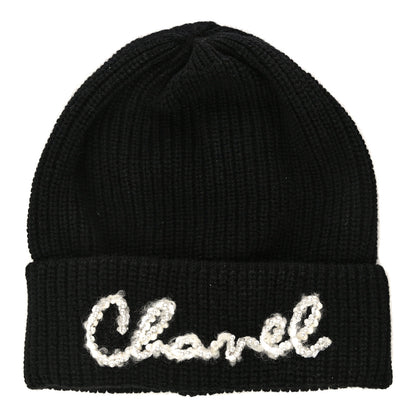Chanel Cashmere Logo Beanie Hat Black White 1 of 7