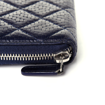 Chanel Woven Lambskin Quilted Large Zip Around Wallet Navy 14 of 14