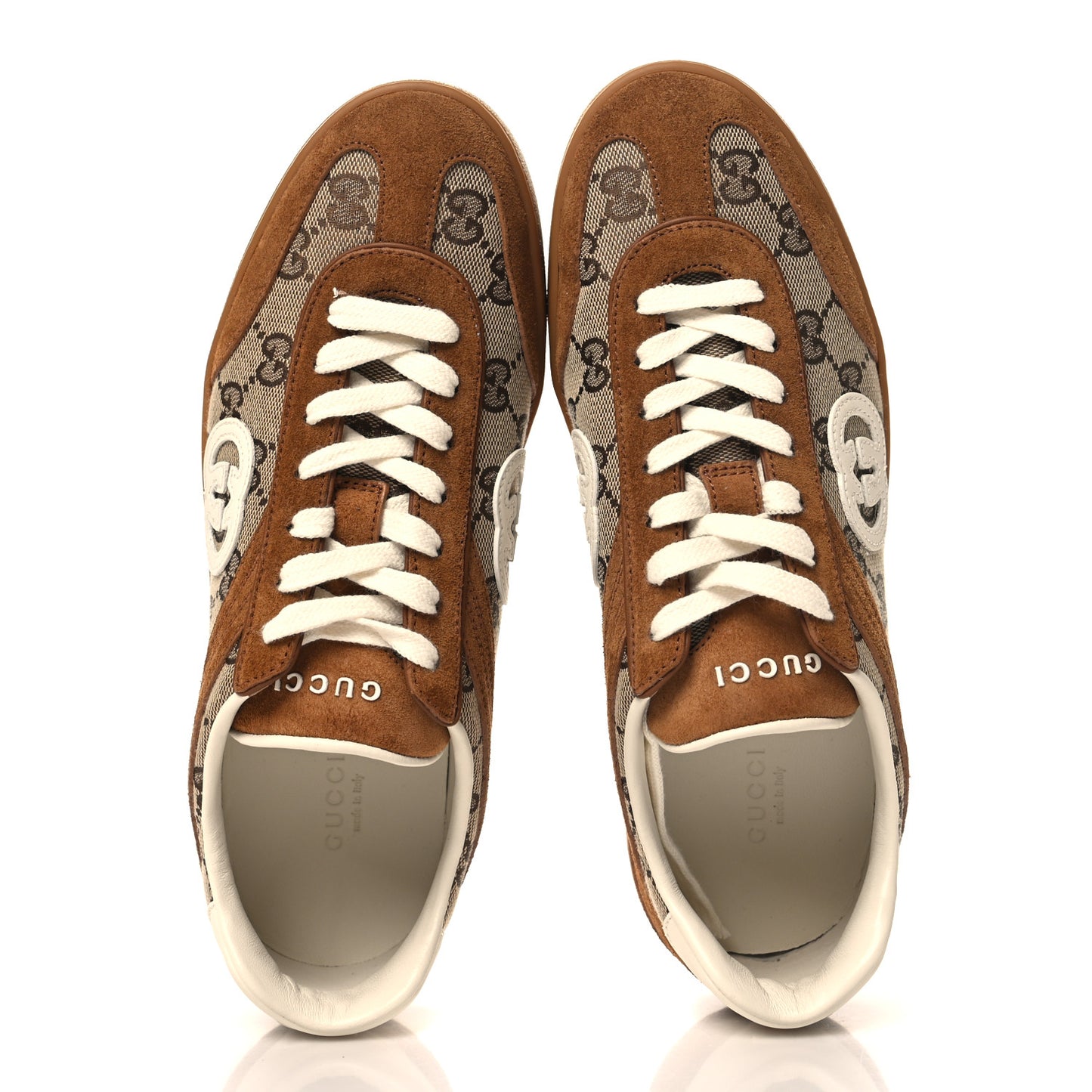 Suede GG Monogram Womens G75 Sneakers 39 Beige and Dark Brown