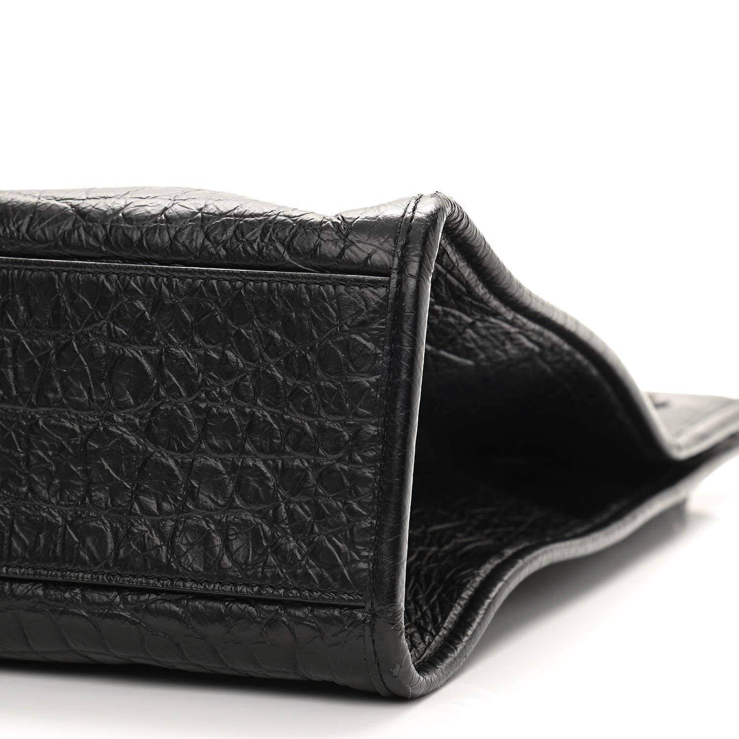 Saint Laurent Calfskin Crocodile Embossed Monogram Medium Niki Shopping Bag Black 8 of 9