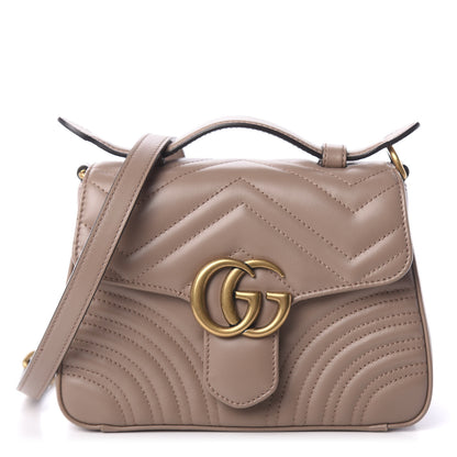 Gucci Calfskin Matelasse Mini GG Marmont Top Handle Shoulder Bag Porcelain Rose 1 of 13