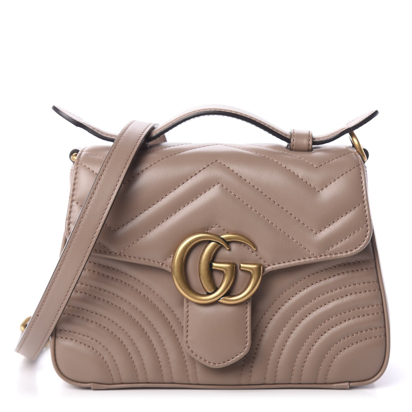 Calfskin Matelasse Mini GG Marmont Top Handle Shoulder Bag Porcelain Rose