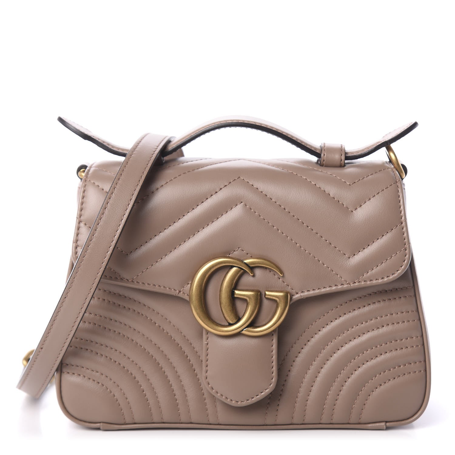 Gucci Calfskin Matelasse Mini GG Marmont Top Handle Shoulder Bag Porcelain Rose 1 of 13