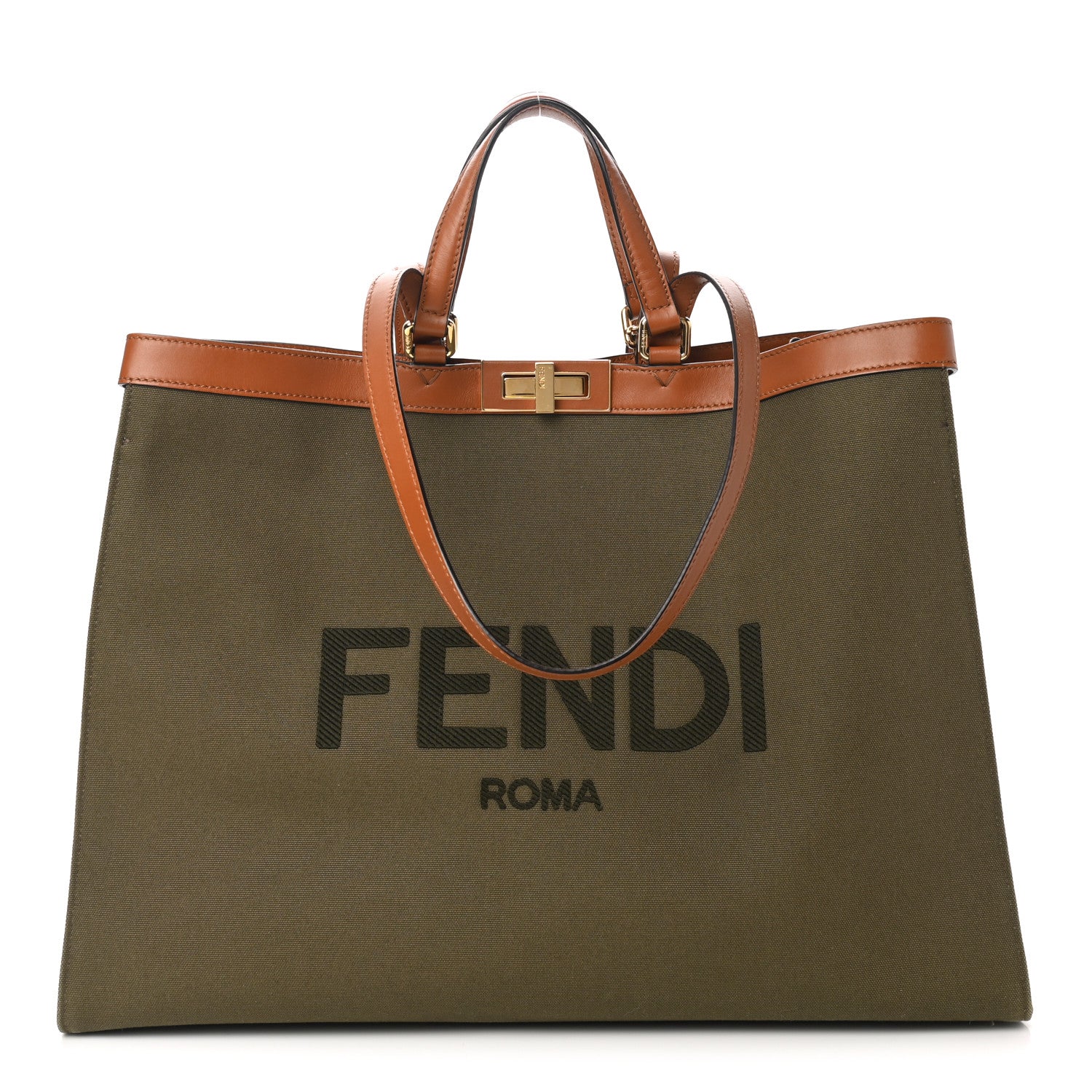 Fendi Canvas Vitello King Logo Embroidered Large Peekaboo X-Tote Amazzonia Cuoio 1 of 10
