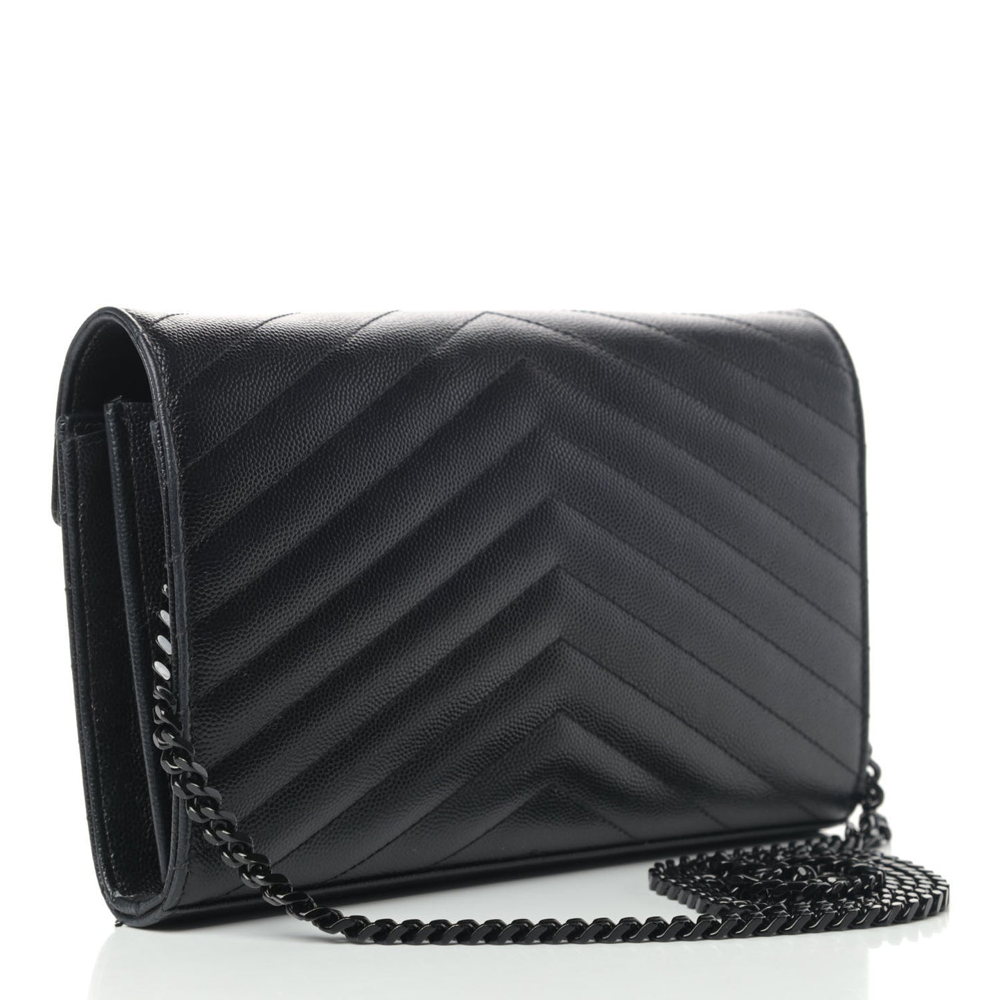 Grain De Poudre Matelasse Chevron Monogram Chain Wallet Black