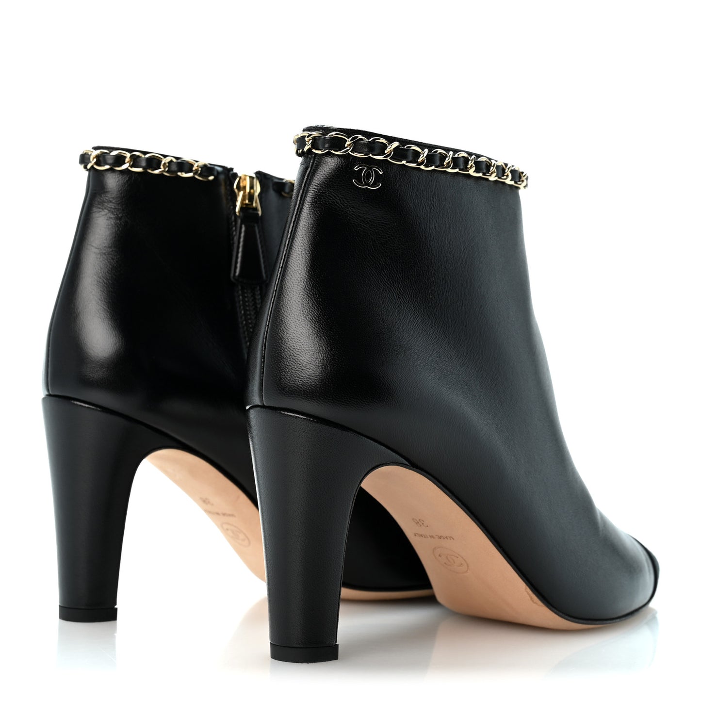 Lambskin Grosgrain CC Chain Cap Toe Short Boots 38 Black 38 Beige Black