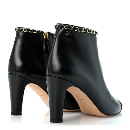 Chanel Lambskin Grosgrain CC Chain Cap Toe Short Boots 38 Black 38 Beige Black 5 of 11
