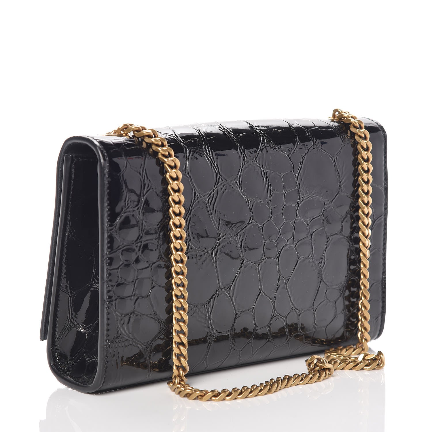 Saint Laurent Patent Crocodile Embossed Small Classic Monogram Kate Satchel Black 3 of 8