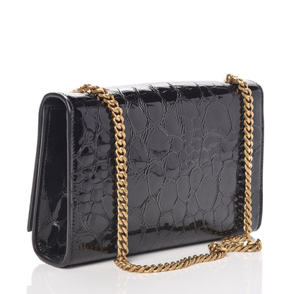 Saint Laurent Patent Crocodile Embossed Small Classic Monogram Kate Satchel Black 3 of 8